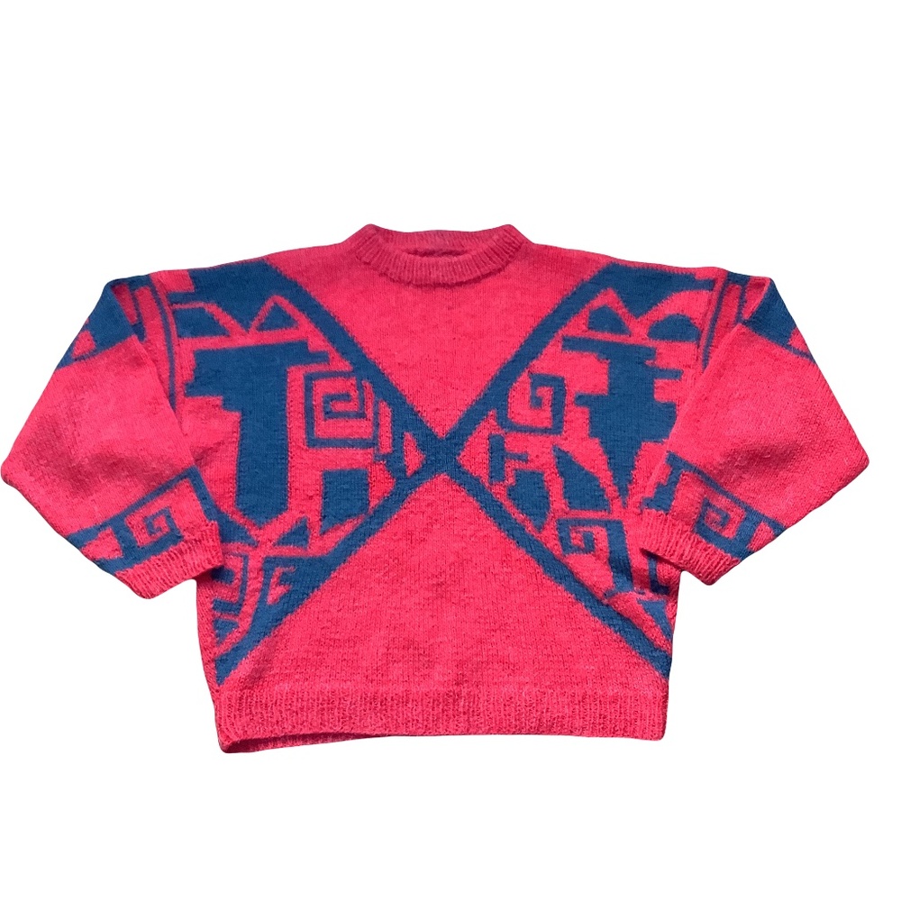 Vintage Abstract Design Drop Sleeve Sweater